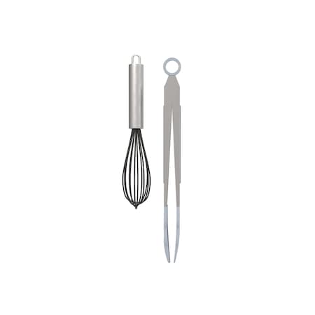 Core Home Core Kitchen Silver Silicone/Stainless Steel Whisk Tong Set AC29828
